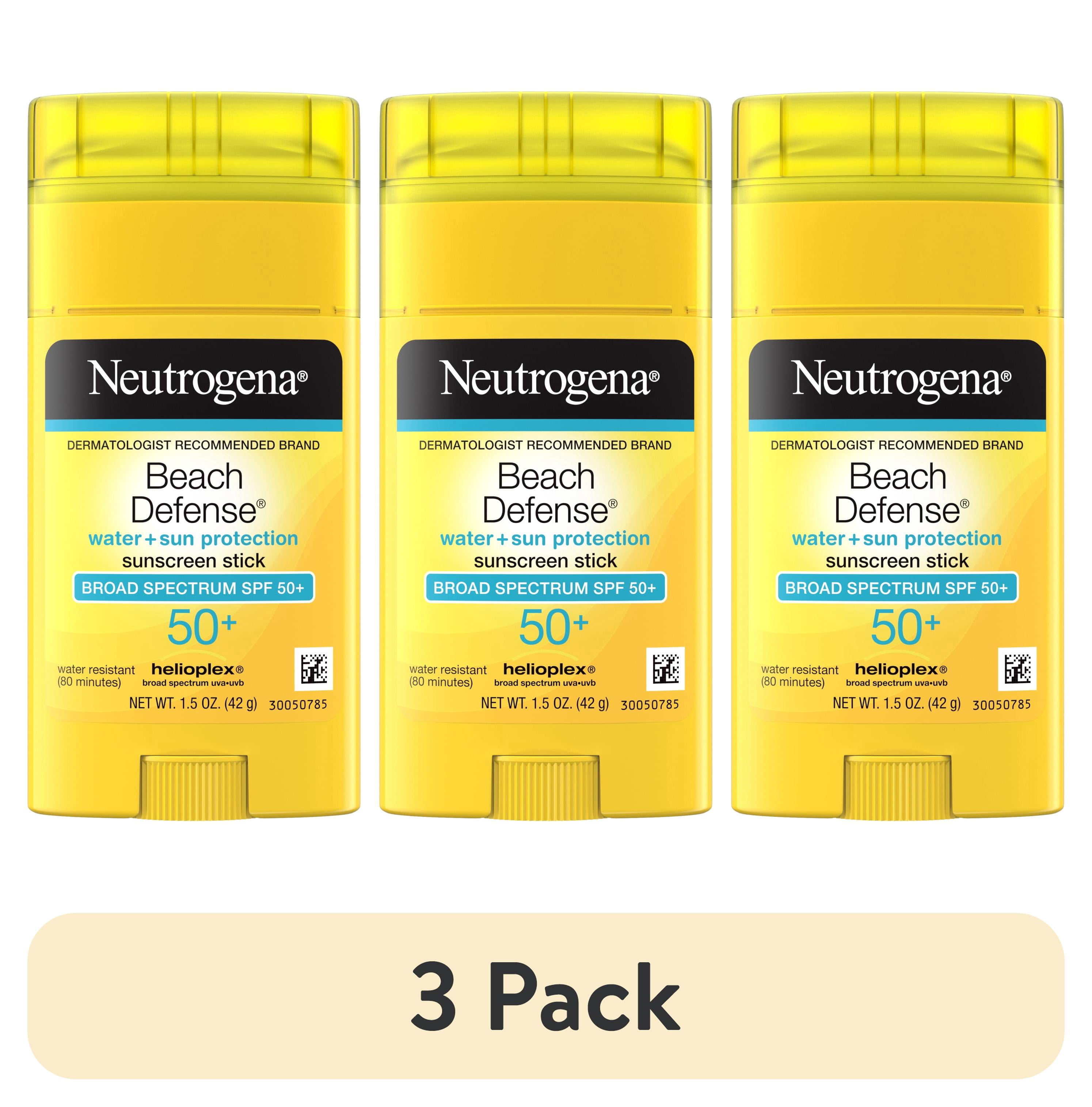 (3 pack) Neutrogena Beach Defense SPF 50+, Face Sunscreen Stick, Travel Size Sun Care, 1.5 oz