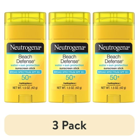 (3 pack) Neutrogena Beach Defense SPF 50+, Face Sunscreen Stick, Travel Size Sun Care, 1.5 oz