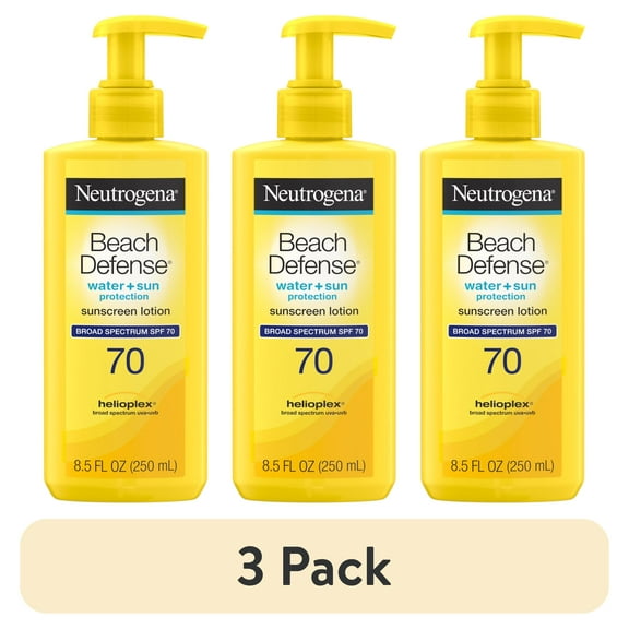 (3 pack) Neutrogena Beach Defense SPF 70 Sunscreen Lotion, Oil-Free, 8.5 oz