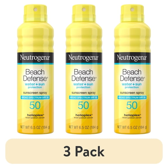 (3 pack) Neutrogena Beach Defense Sunscreen SPF 50 Body Sunscreen Spray Sun Protection, 6.5 oz
