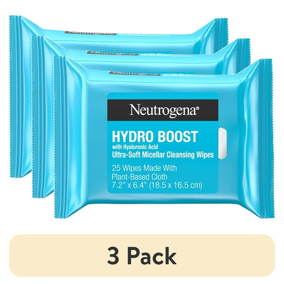 (3 pack) Neutrogena Hydro Boost Makeup Remover Wipes & Face Cleansing Towelettes, 25 Count