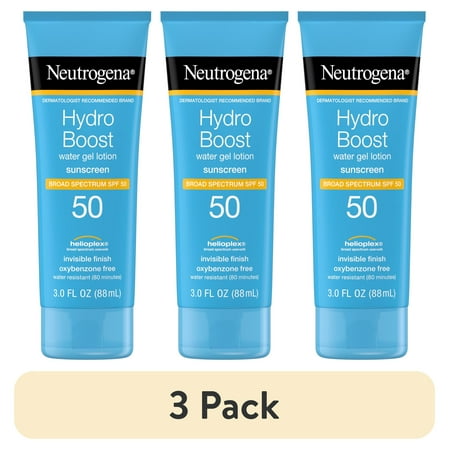 (3 pack) Neutrogena Hydro Boost SPF 50 Body & Face Sunscreen Lotion, Hyaluronic Acid Sun Care, 3 fl oz