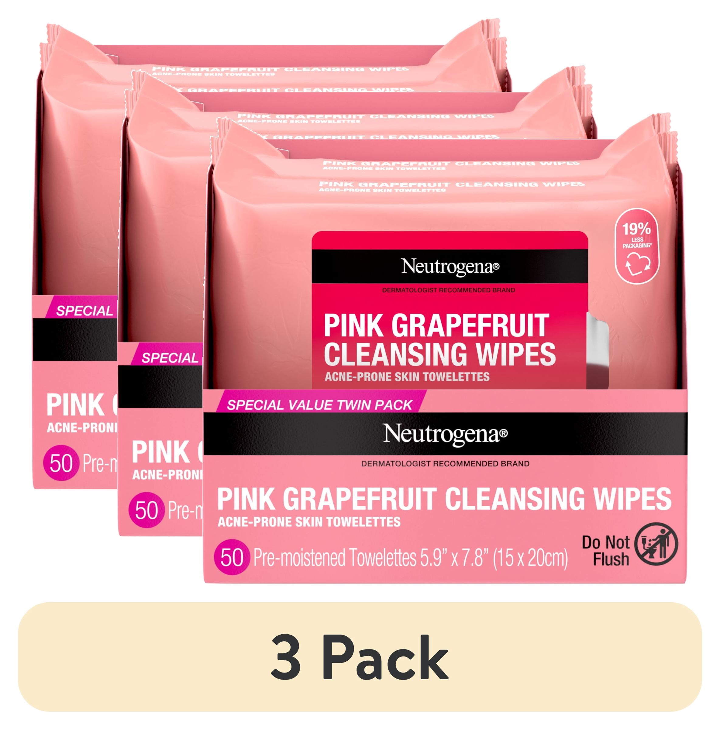 (3 pack) Neutrogena Makeup Remover Cleansing Wipes, Pink Grapefruit, 2 x 25 Count