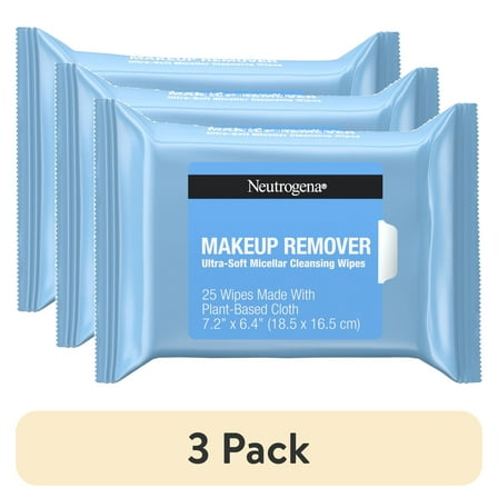 (3 pack) Neutrogena Makeup Remover Wipes & Face Cleansing Towelettes, 25 Count Face Wipes