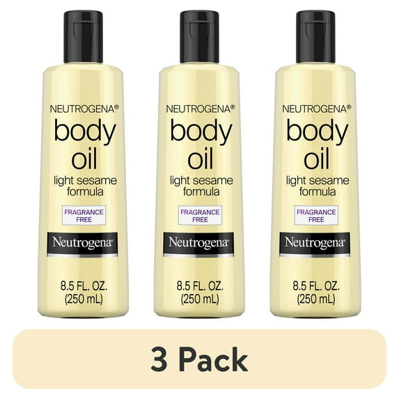 (3 pack) Neutrogena Body Oil For Dry Skin, Light Sesame Formula, Fragrance Free, 8.5 fl. oz