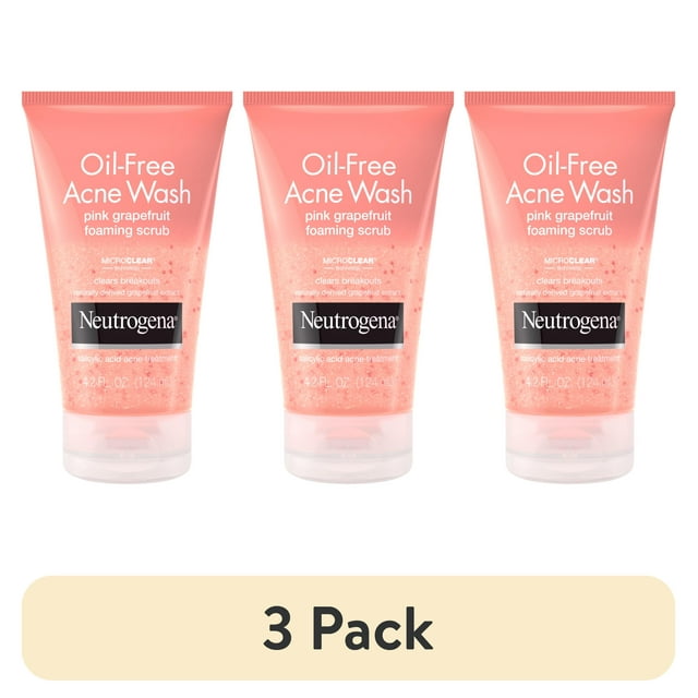 (3 pack) Neutrogena Oil-Free Acne Wash Pink Grapefruit Facial Scrub, 4.2 fl. oz