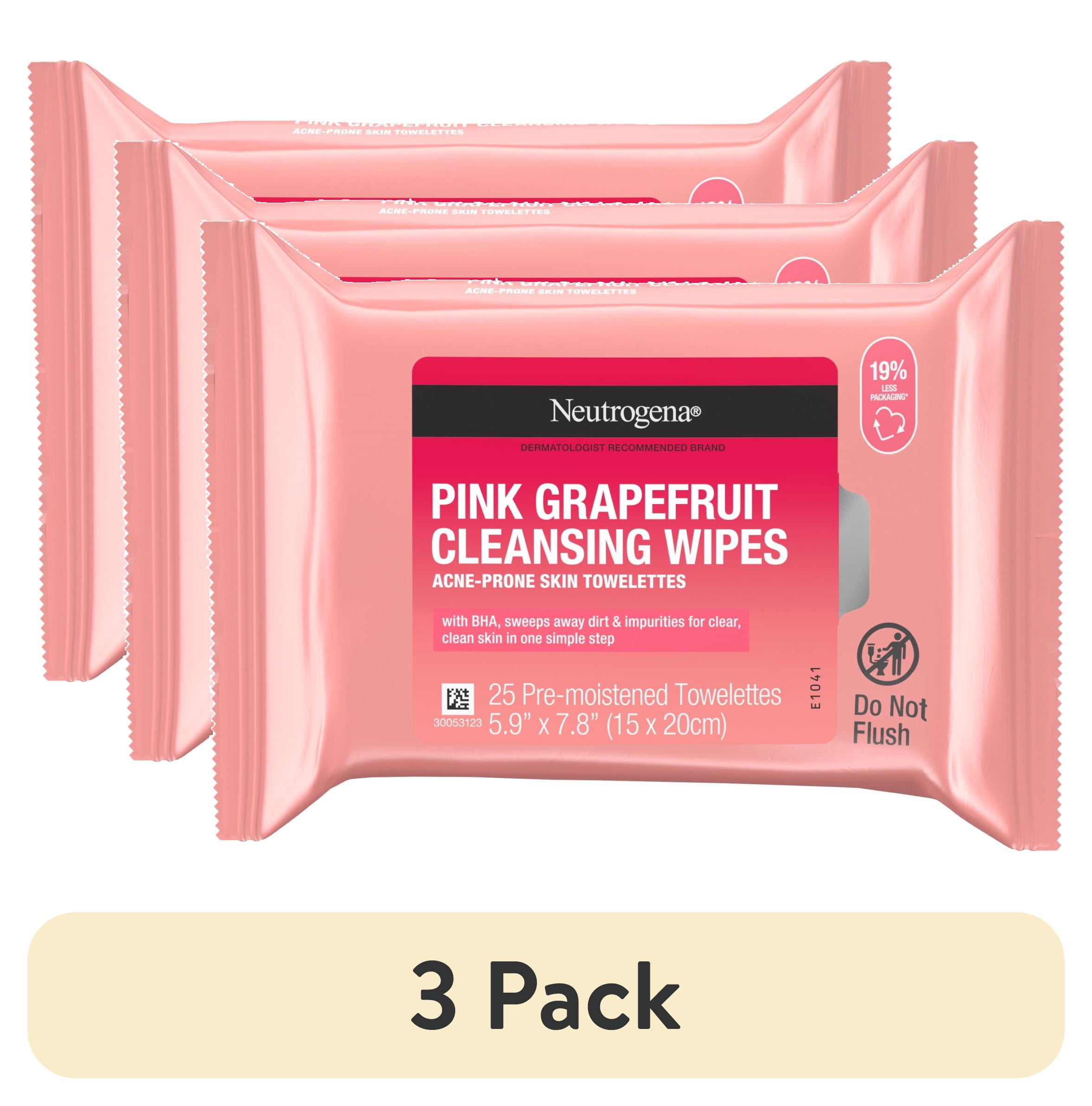 (3 pack) Neutrogena Oil-Free Facial Cleansing Wipes, Pink Grapefruit, 25 Count