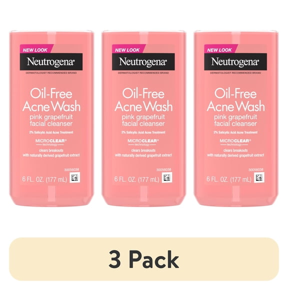 (3 pack) Neutrogena Oil-Free Pink Grapefruit Acne Face Wash, Vitamin C & Salicylic Acid Cleanser, Daily Acne Treatment For Face, Blemish & Blackhead Clearing Facial Cleanser, 6 fl. oz