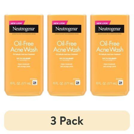 (3 pack) Neutrogena Oil-Free Acne Face Wash, Salicylic Acid Facial Cleanser & Acne Treatment, 6 fl oz
