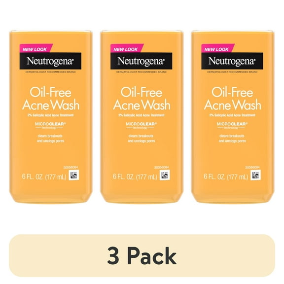 (3 pack) Neutrogena Oil-Free Acne Face Wash, Salicylic Acid Facial Cleanser & Acne Treatment, 6 fl oz