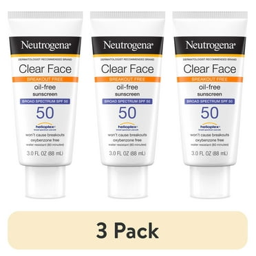 (3 pack) Neutrogena SPF 50 Clear Face Sunscreen for Oily Skin, 3 fl. oz