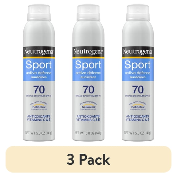 (3 pack) Neutrogena Sport Active Defense SPF 70 Sunscreen Spray, 5.0 oz