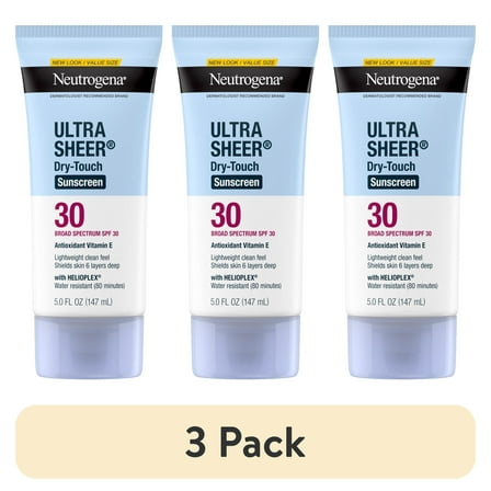 (3 pack) Neutrogena Ultra Sheer SPF 30 Body Sunscreen Lotion, Sheer Finish Sun Care, 5 fl oz