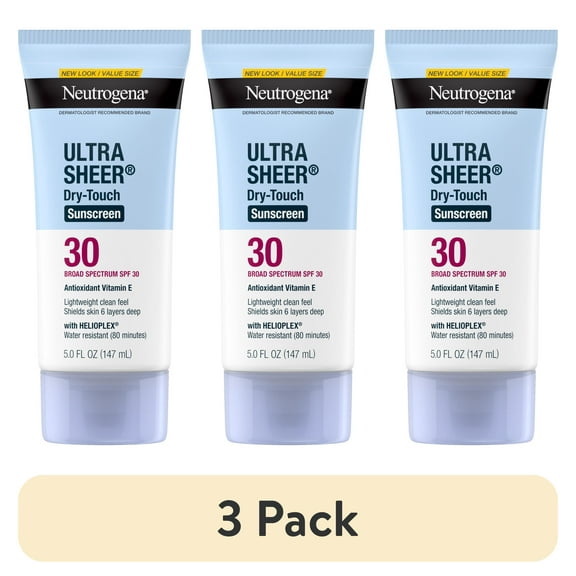 (3 pack) Neutrogena Ultra Sheer SPF 30 Body Sunscreen Lotion, Sheer Finish Sun Care, 5 fl oz