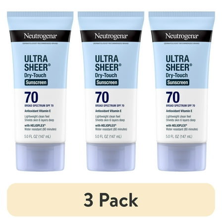 (3 pack) Neutrogena Ultra Sheer SPF 70 Body Sunscreen Lotion, Dry-Touch, Sheer Finish Sun Care, 5 fl oz