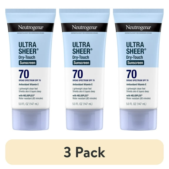 (3 pack) Neutrogena Ultra Sheer SPF 70 Body Sunscreen Lotion, Dry-Touch, Sheer Finish Sun Care, 5 fl oz