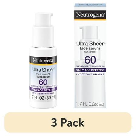 (3 pack) Neutrogena Ultra Sheer Moisturizing Serum, Vitamin E, SPF 60, 1.7 Fl oz