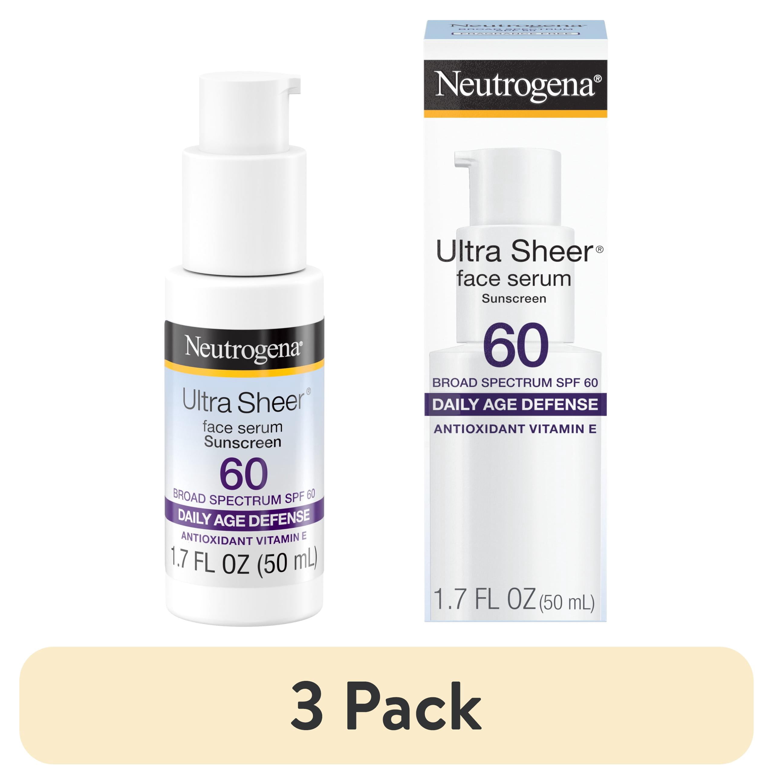 (3 pack) Neutrogena Ultra Sheer Moisturizing Serum, Vitamin E, SPF 60, 1.7 Fl oz