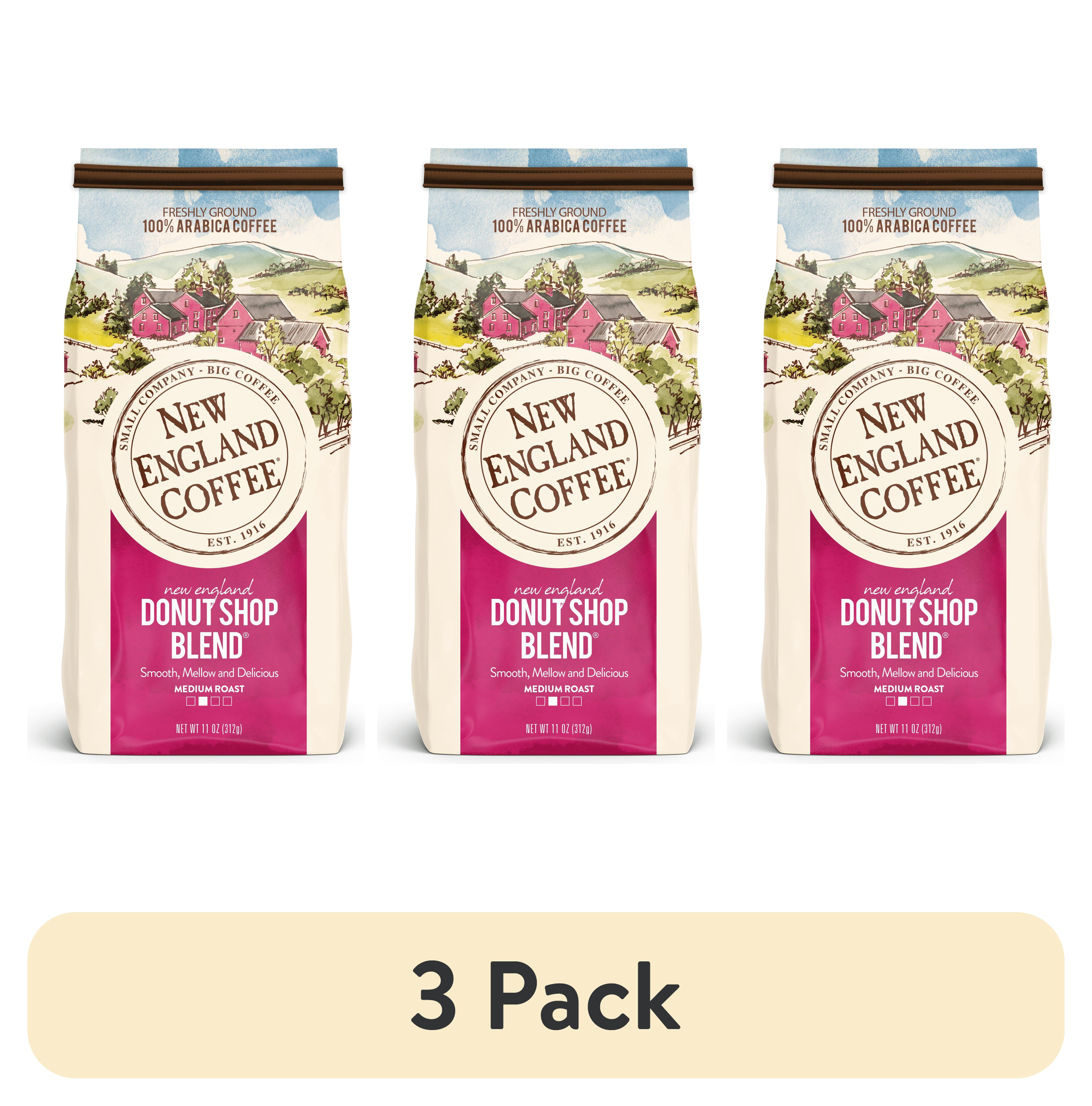 (3 pack) New England Coffee Donut Shop Blend, Medium Roast, Ground Coffee, 11 oz