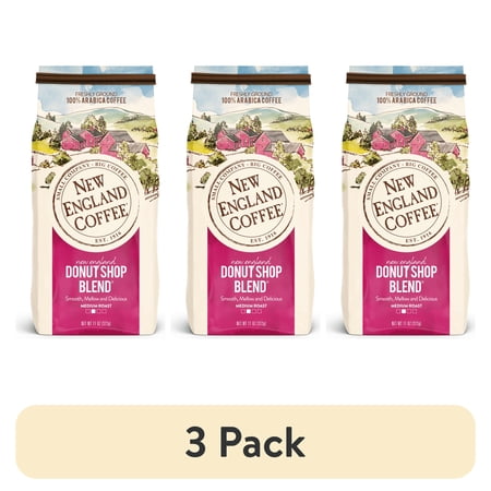 (3 pack) New England Coffee Donut Shop Blend, Medium Roast, Ground Coffee, 11 oz
