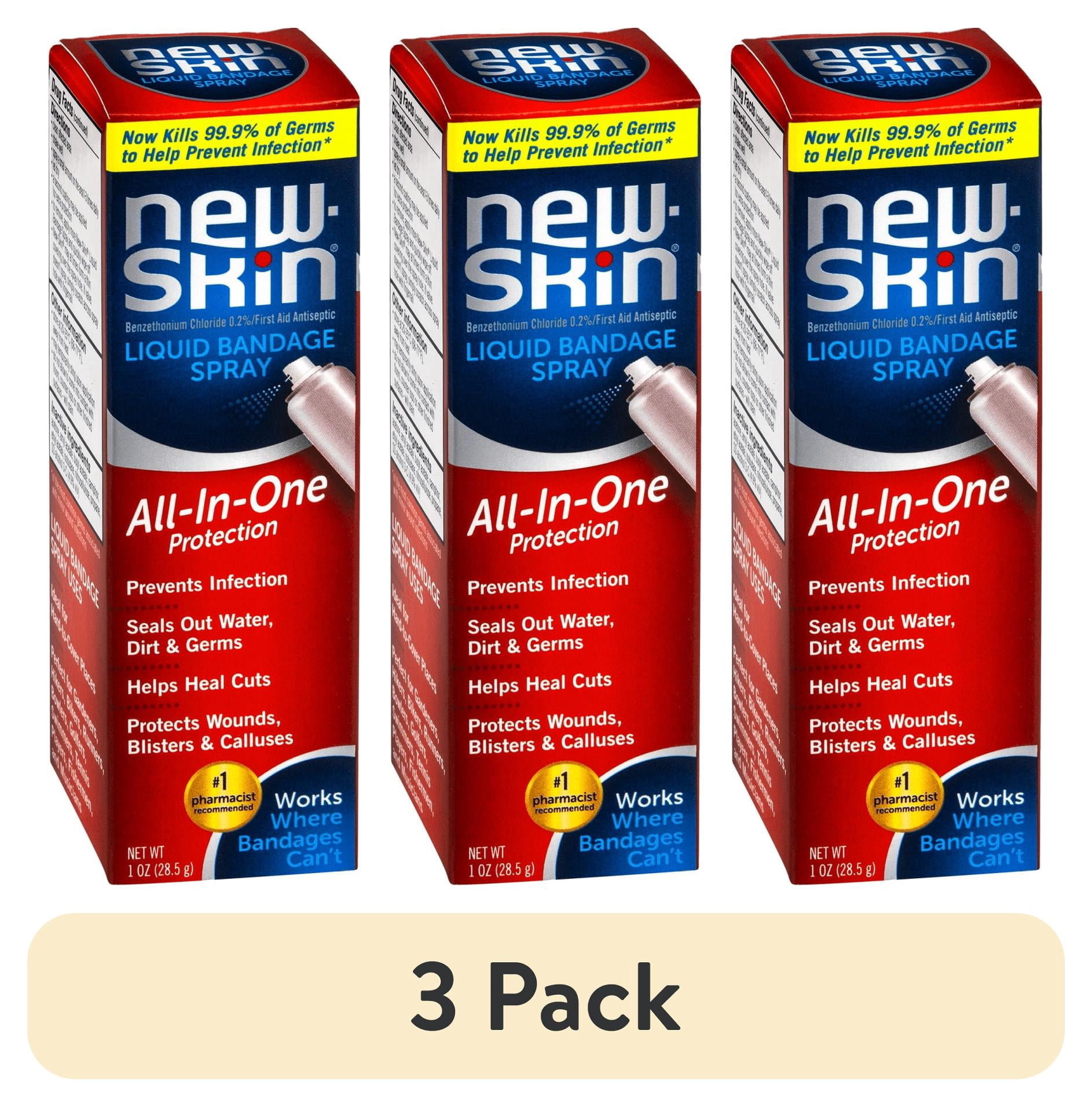 (3 pack) New Skin Liquid Bandage Spray, Waterproof Bandage for Scrapes and Minor Cuts, 1 fl oz