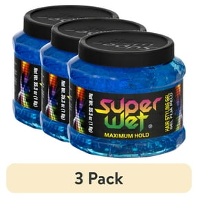 (3 pack) New Super Wet Gel Blue for Maximum Hold, All Hair Types, 35.3 oz Jar