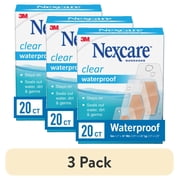 3 pack Nexcare Waterproof Clear Bandages, Assorted Sizes, 20 Count