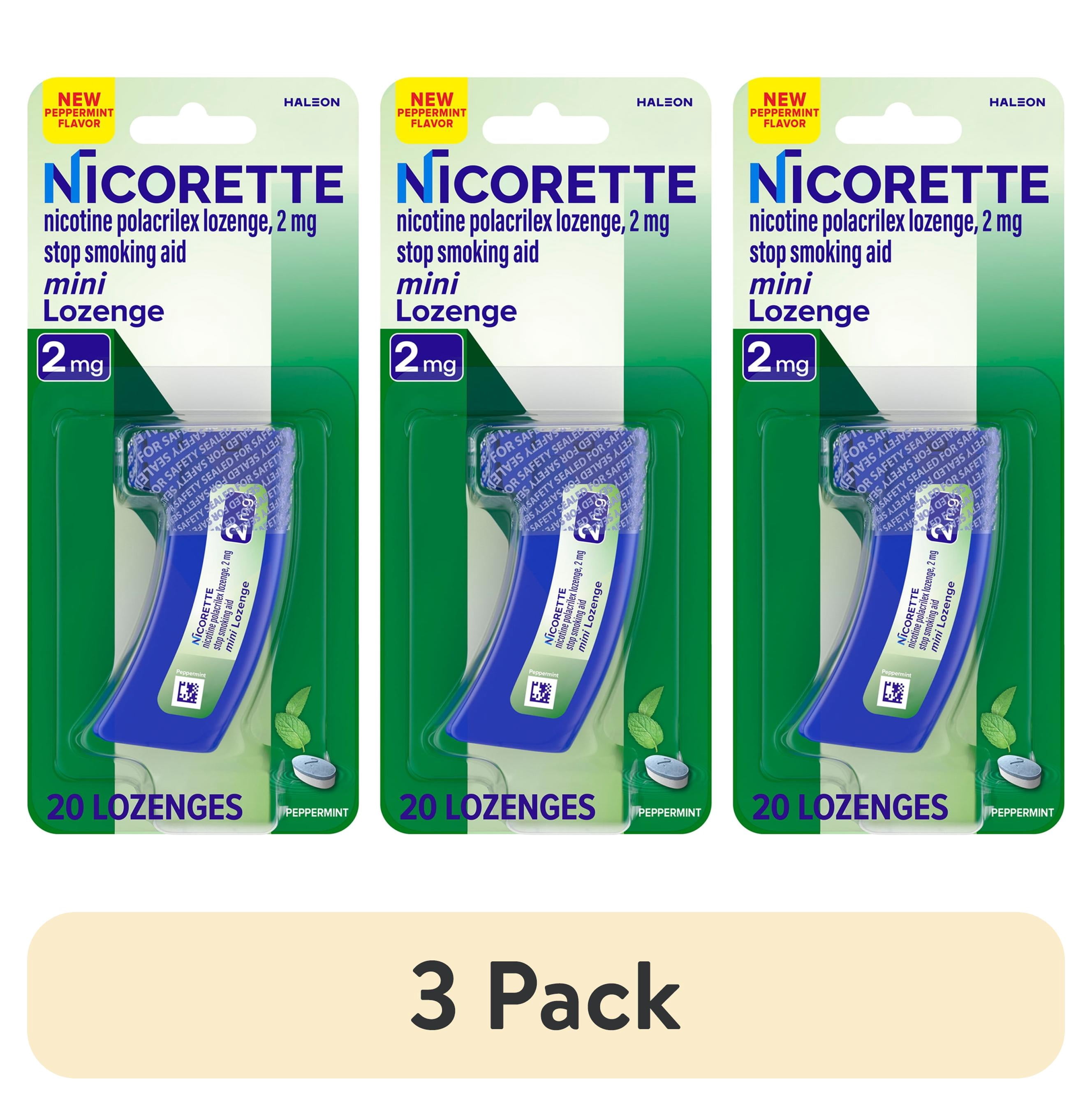 (3 pack) Nicorette Mini Nicotine Lozenges, 2 mg Stop-Smoking Aid, Peppermint Flavor, 20 Count