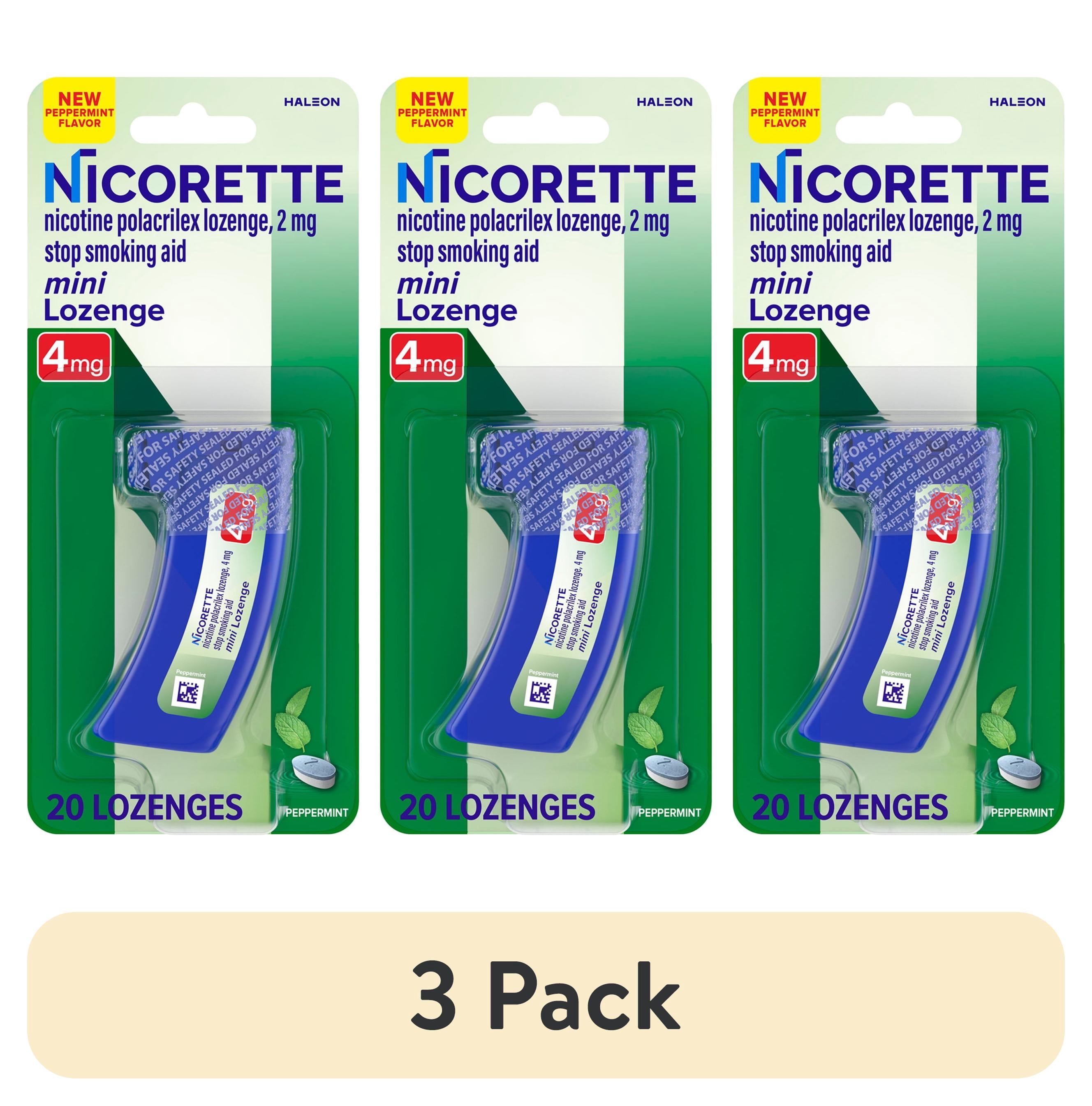 (3 pack) Nicorette Mini Nicotine Lozenges, 4 Mg Stop-Smoking Aid, Peppermint Flavor, 20 Count