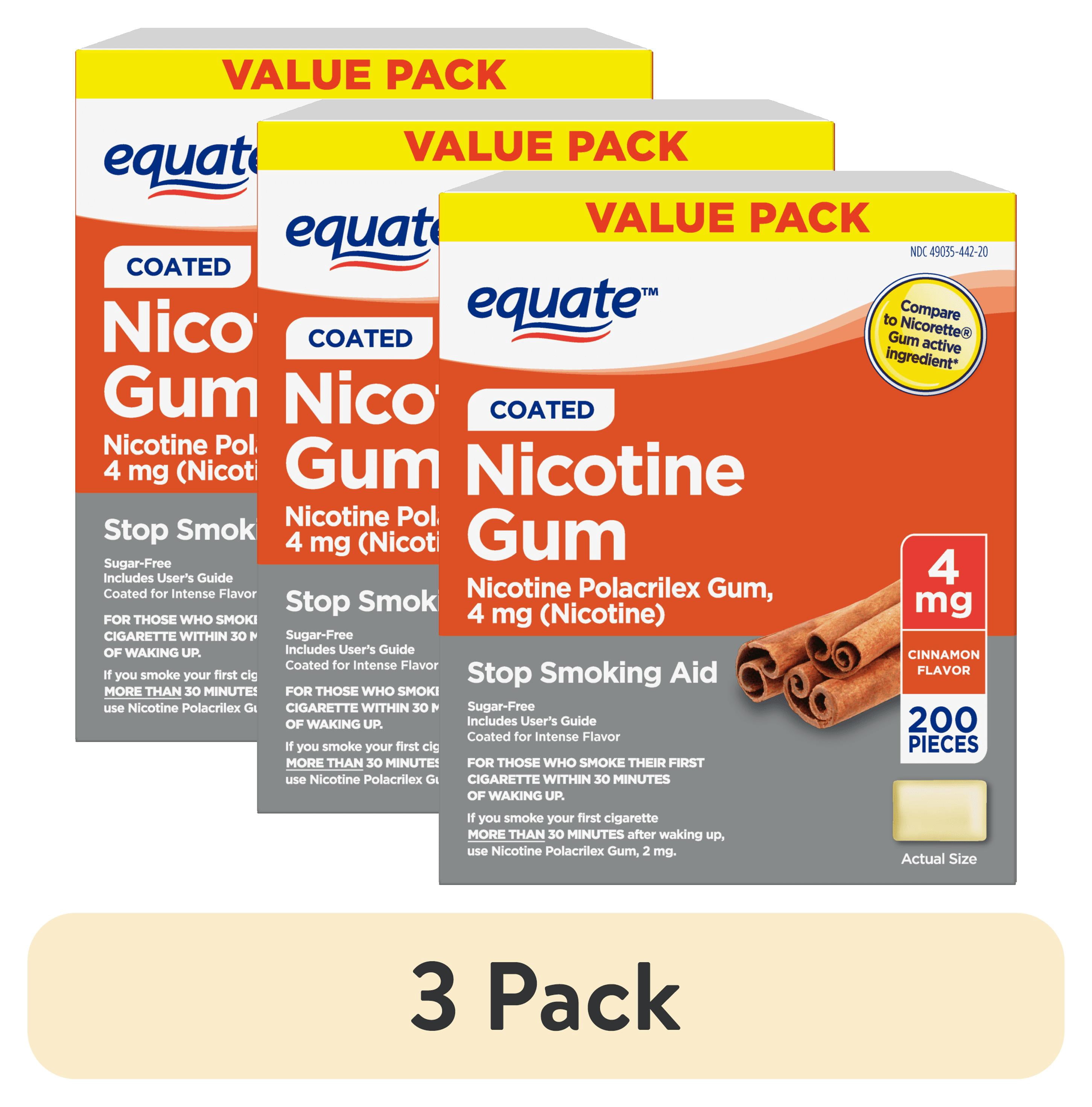 (3 pack) Nicotine Polacrilex Coated Gum 4 mg (Nicotine), Cinnamon Flavor, Stop Smoking Aid, 200 Count