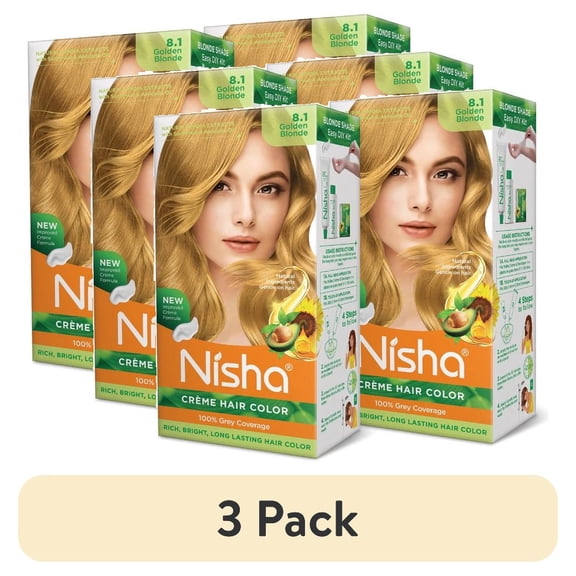 (3 pack) Nisha Creme Hair Color | Permanent Long Lasting Blonde Hair Dye Color Kit | Golden Blonde | 5.07 Oz (Pack Of 2)