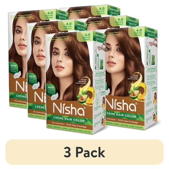 (3 pack) Nisha Creme Hair Color | Permanent Long Lasting Brown Hair Dye Color Kit | Natural Brown | 4.05 Oz (Pack Of 2)