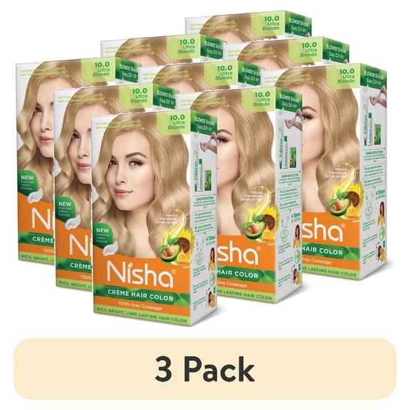 (3 pack) Nisha Creme Hair Color | Permanent Long Lasting Blonde Hair Dye Color Kit | Ultra Blonde | 5.07 Oz (Pack Of 3)