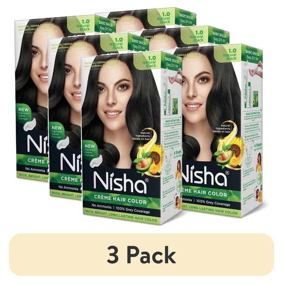 (3 pack) Nisha Creme Hair Color | Permanent Long Lasting Black Hair Dye Color Kit | Natural Black | 4.05 Oz (Pack Of 2)