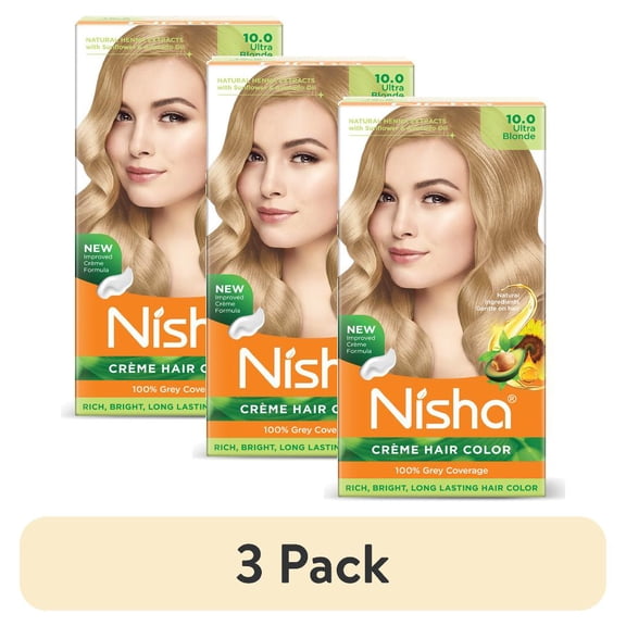 (3 pack) Nisha Creme Hair Color | Permanent Long Lasting Blonde Hair Dye Color Kit | Ultra Blonde | 5.07 Oz