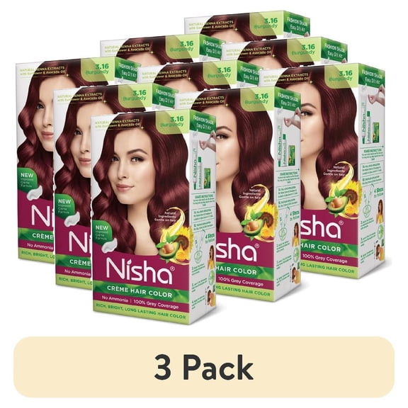 (3 pack) Nisha Creme Hair Color | Permanent Long Lasting Burgundy Hair Dye Color Kit | Burgundy | 4.05 Oz (Pack Of 3)