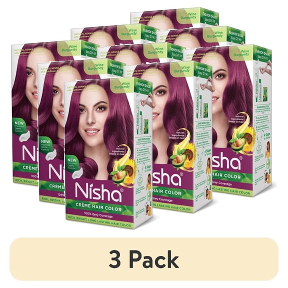 (3 pack) Nisha Creme Hair Color | Permanent Long Lasting Wine Hair Dye Color Kit | Wine Burgundy | 5.07 Oz (Pack Of 3)