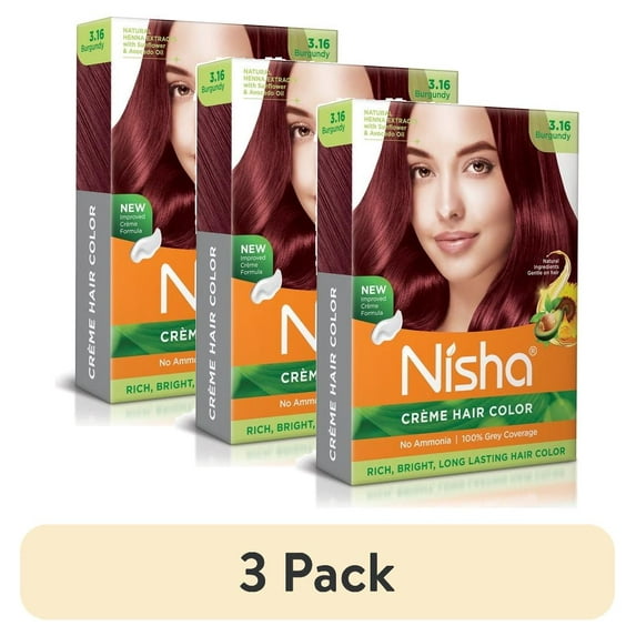 (3 pack) Nisha Creme Hair Color | Permanent Long Lasting Burgundy Hair Dye Colour Kit | Burgundy | Mini Box 40gm / 1.35 Oz