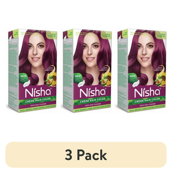 (3 pack) Nisha Creme Hair Color | Permanent Long Lasting Wine Hair Dye Color Kit | Wine Burgundy | 5.07 Oz