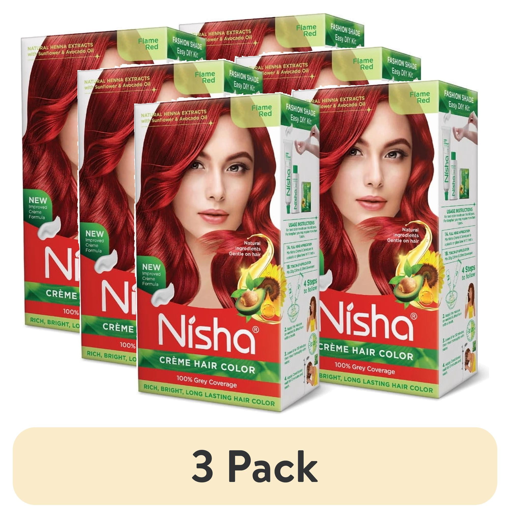 (3 pack) Nisha Creme Hair Color | Permanent Long Lasting Red Hair Dye Color Kit | Flame Red | 5.07 Oz (Pack Of 2)