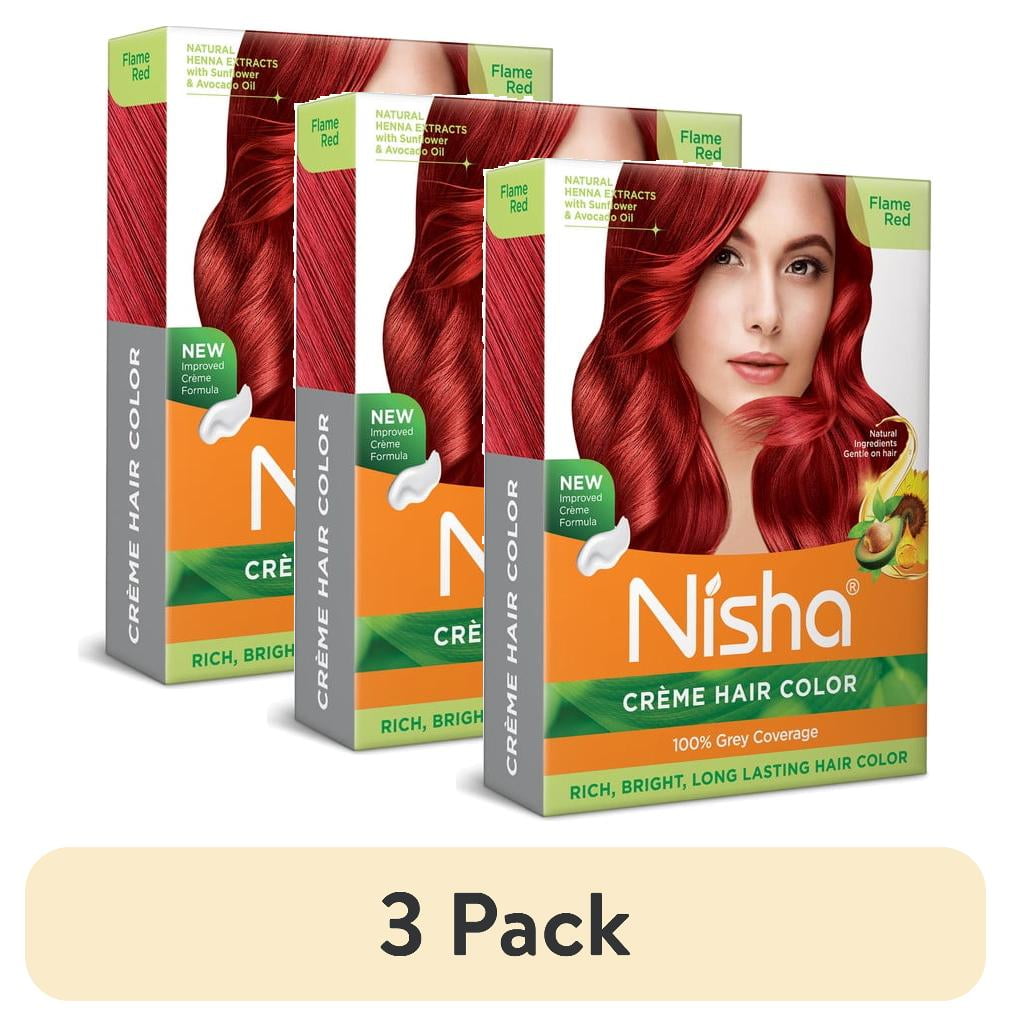 (3 pack) Nisha Creme Hair Color | Permanent Long Lasting Red Hair Dye Colour Kit | Flame Red | Mini Box 50gm / 1.69 Oz