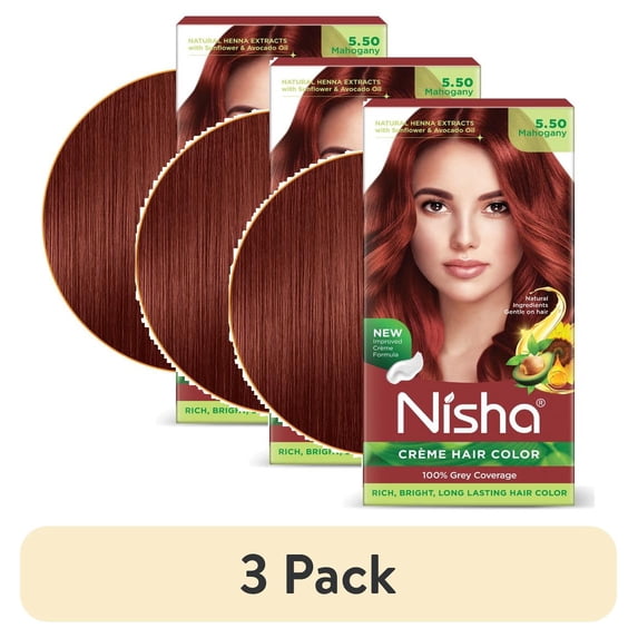 (3 pack) Nisha Creme Hair Color | Permanent Long Lasting Hair Dye Color Kit | Mahogany | 4.05 Oz