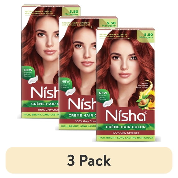 (3 pack) Nisha Creme Hair Color | Permanent Long Lasting Hair Dye Color Kit | Mahogany | 4.05 Oz