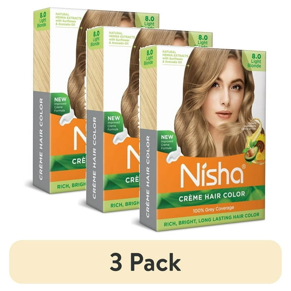 (3 pack) Nisha Creme Hair Color | Permanent Long Lasting Blonde Hair Dye Colour Kit | Light Blonde | Mini Box 40gm / 1.35 Oz