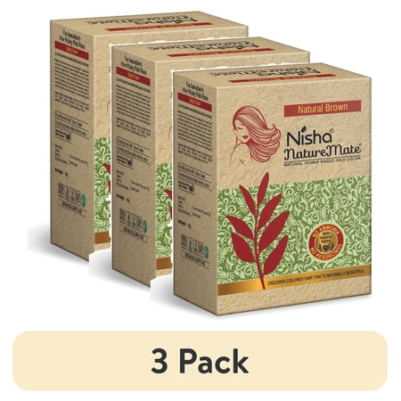 (3 pack) Nisha Nature Mate Natural Henna Based Hair Color dye, Natural Brown, 3.17 oz