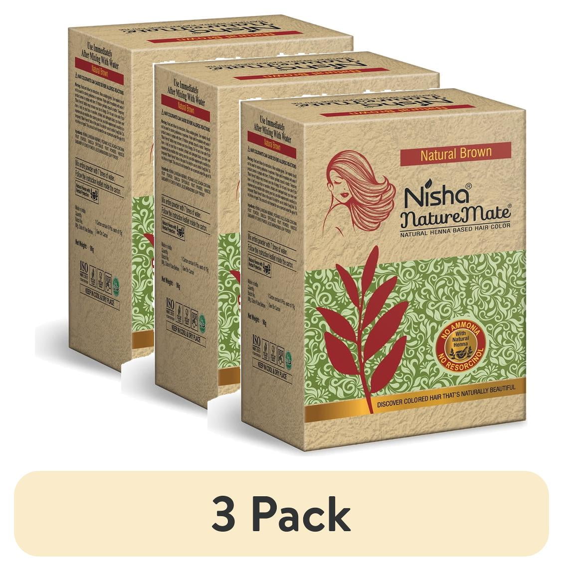 (3 pack) Nisha Nature Mate Natural Henna Based Hair Color dye, Natural Brown, 3.17 oz