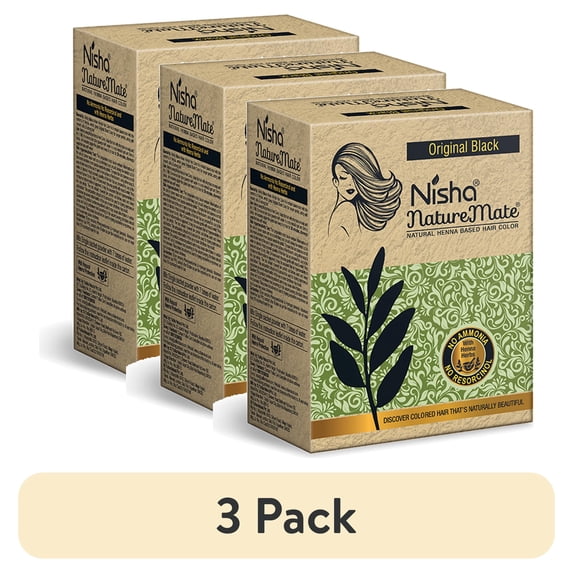 (3 pack) Nisha Nature Mate Hair Dye Color, 100% Grey Coverage Original Black, 2.12 Oz
