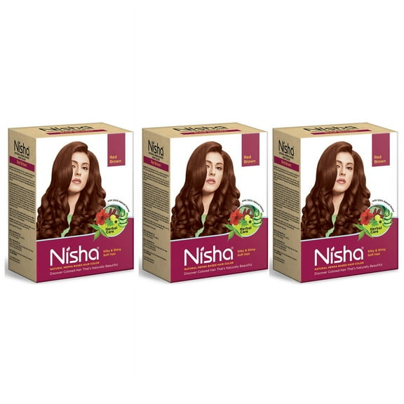 (3 pack) Nisha (Pack 6) Rich Henna Hair Color, Permanent Red Hair Color Dye, 100% Grey Coverage, Red Brown, 0.53 oz Each Pack