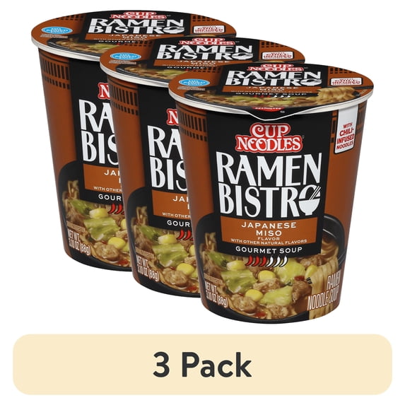 (3 pack) Nissin Cup Noodles Ramen Bistro Ramen Noodle Soup, Japanese Miso Flavor, 3.10 oz Cup, Shelf-Stable