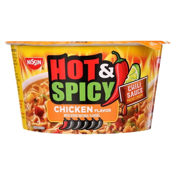 (3 pack) Nissin Foods Hot & Spicy Ramen Noodle Soup, Chicken Flavor, 4.55 oz Bowl, Shelf-Stable